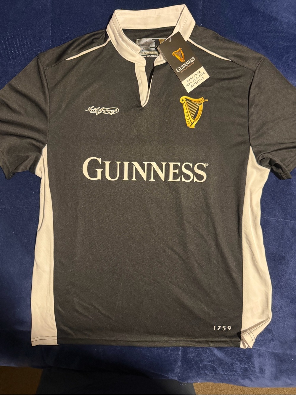 Guinness Men’s Black Polo Rugby Shirt with White Trim